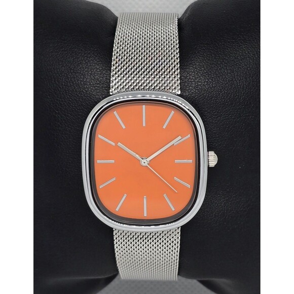 Accessories - Women’s Bislay Minimalistic Orange Dial Silver Tone Case Mesh Band Watch 13
